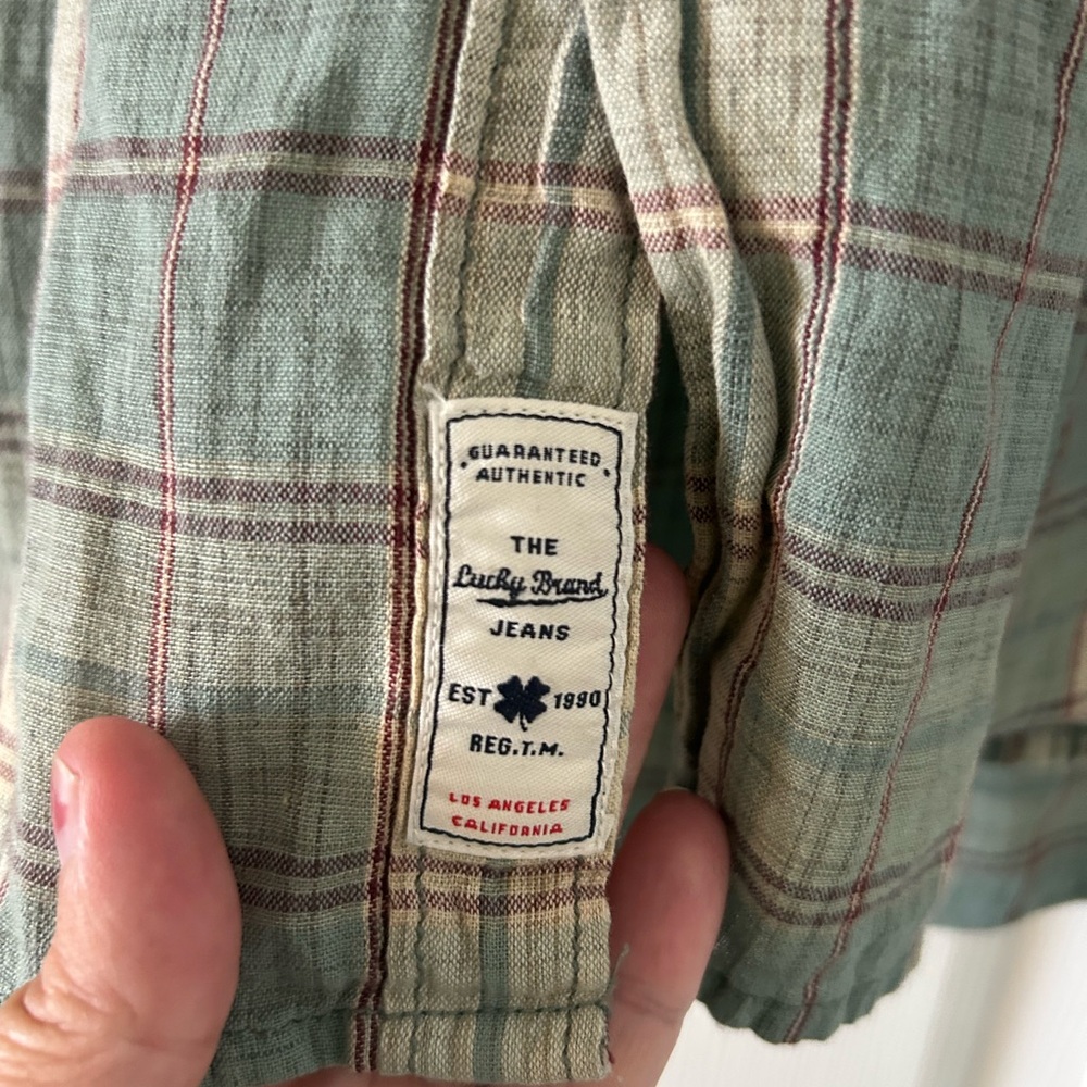 Lucky Brand Olive and Beige Plaid Button Down Shirt - Picture 4 of 5